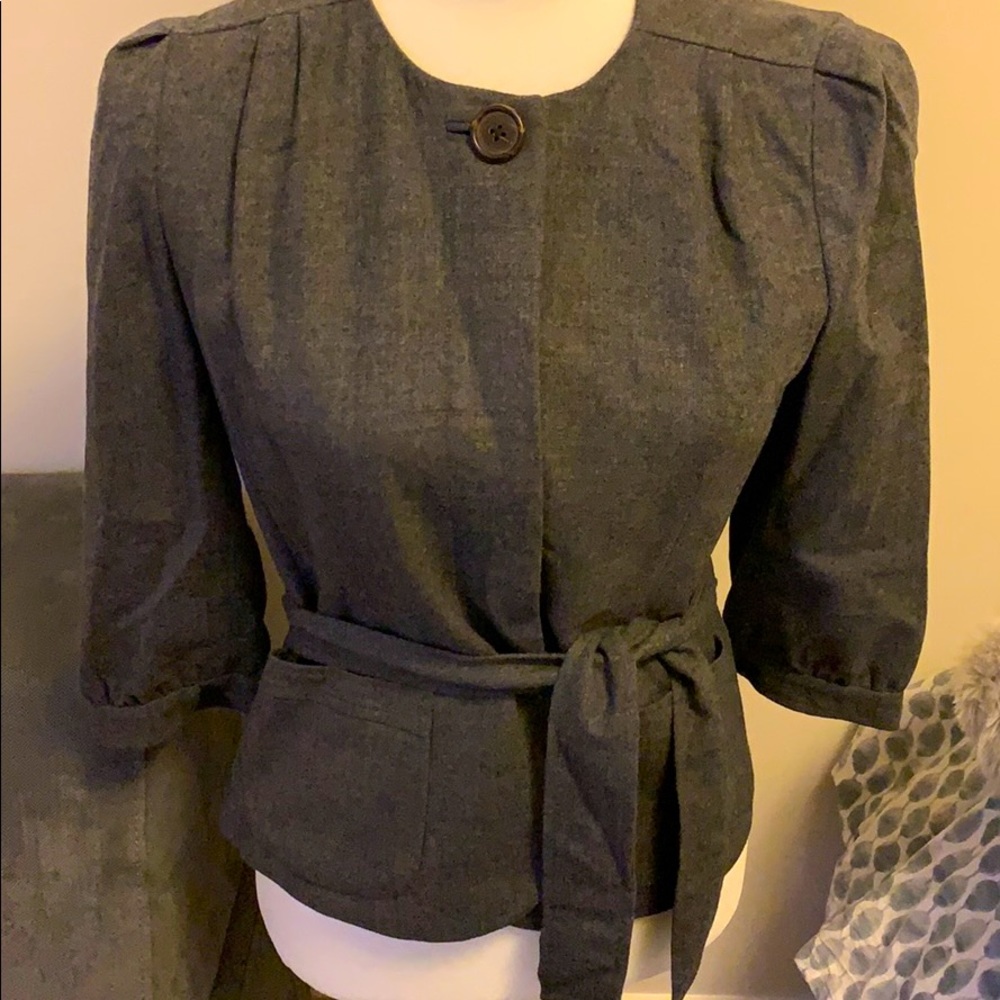Tie front wool blazer